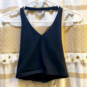 Black V Neck Halter Crop Top